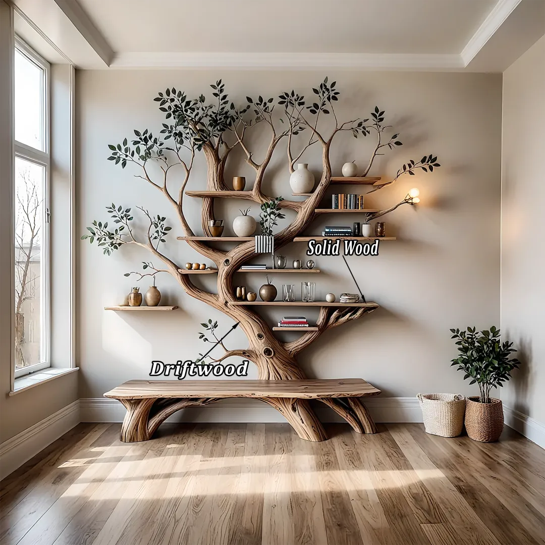 Modern natural solid wood bookshelf