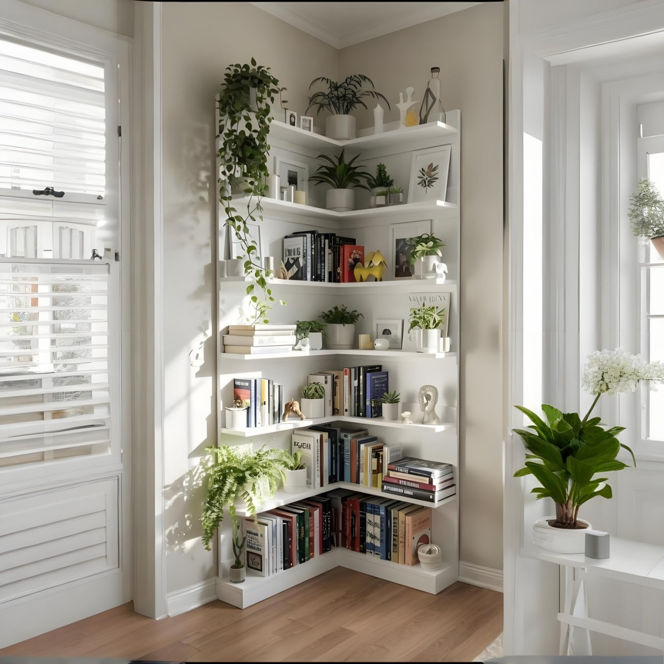 Solid Wood White Multi-layer Corner Storage Rack