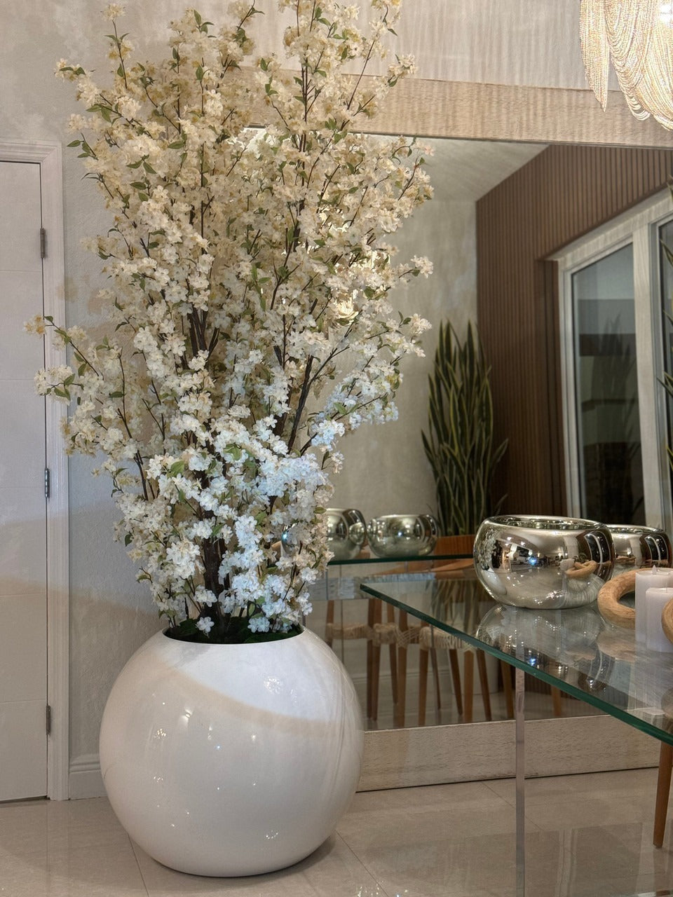 White Globe with White Cherry Blossom 1