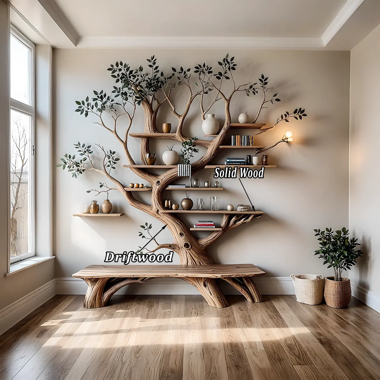 Modern natural solid wood bookshelf