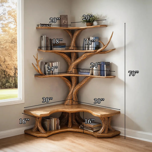 Tree Bookshelf With Corner Bench Lshaped Bench Driftwood Branch 1