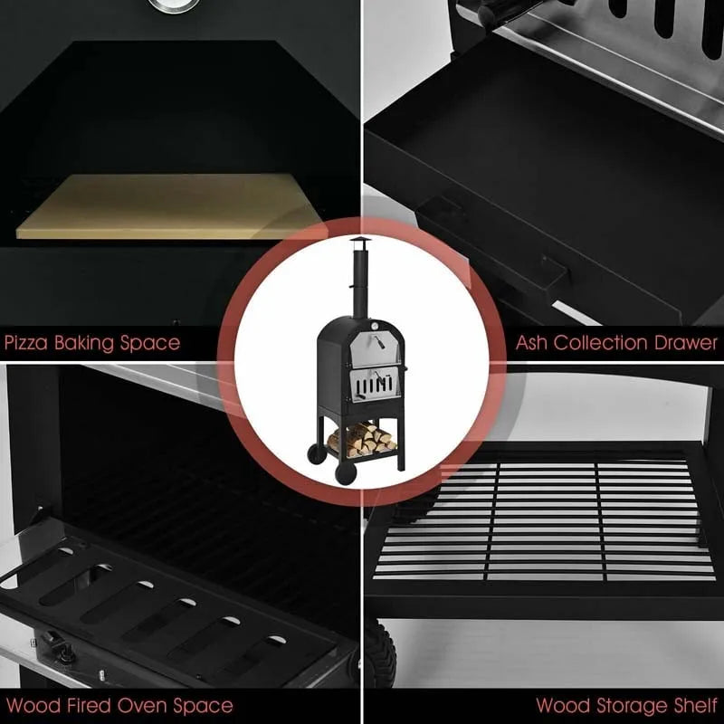 Outdoor Pizza Oven Wood Fire Maker Grill with Pizza Stone & Waterproof Cover
